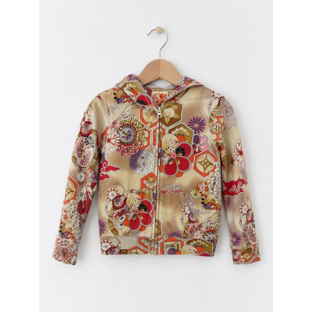 LUCKY BRAND VINTAGE Y2K Girls Japanese Floral Zip Hoodie
